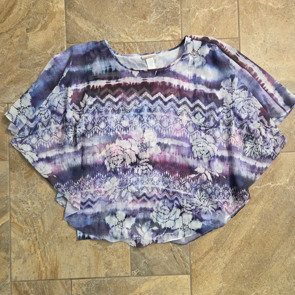 Alfred Dunner Woman 3X Purple Blue Tie Dye Floral Poncho Top 2-Piece Set 3XL